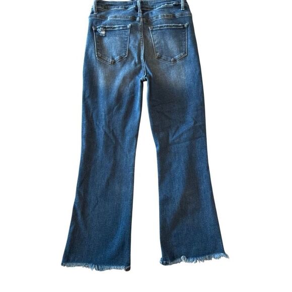 Risen High Rise Raw Frayed Hem Distressed Cropped Flare Denim Jeans Blue Sz 9/29 - Picture 2 of 7